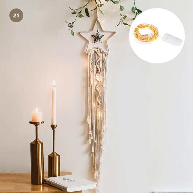 Moon And Stars Dream Catcher Naturally Inspired Cotton Macrame Earthy Hanging Decoration For Bedroom Living Room Essential Nordic Home Decor