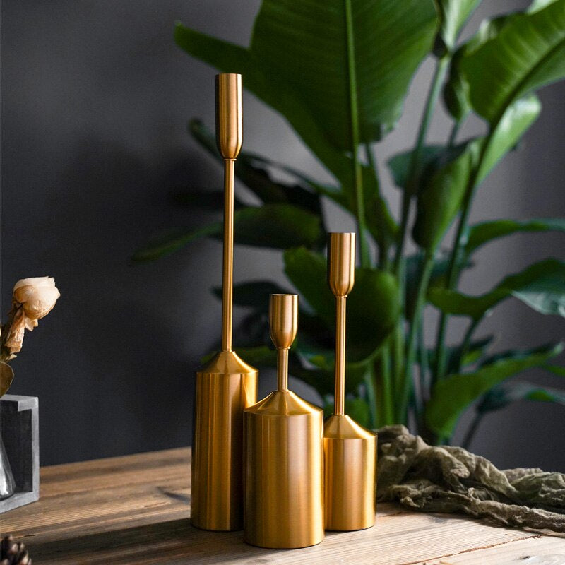 Trending Elegant Golden Metal Candle Stands For Living Room Table Sideboard Fireplace Mantelpiece Wedding Decoration Candlesticks Nordic Home Decor