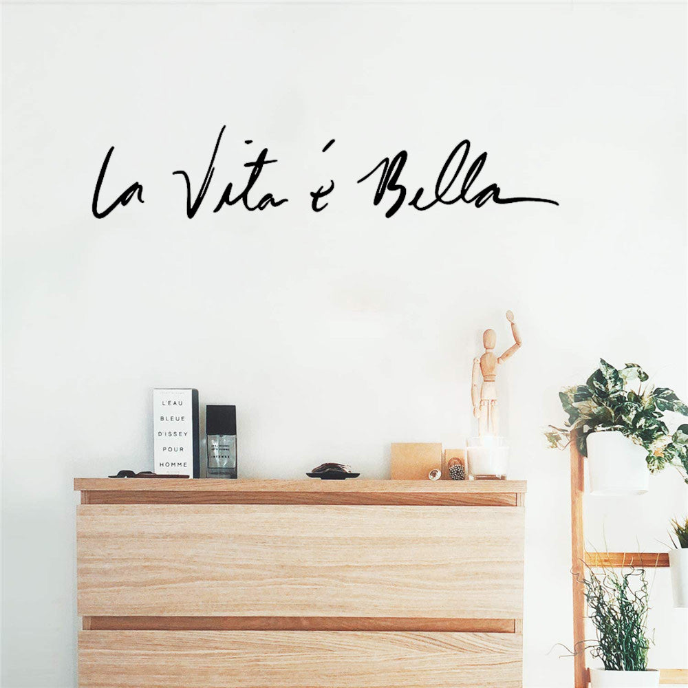La Vita e Bella Life Is Beautiful Italian Expression Quote Wall Decal Nordic Style Wall Art Famous Italian Phrases Removable PVC Wall Sticker Creative Bedroom Decor