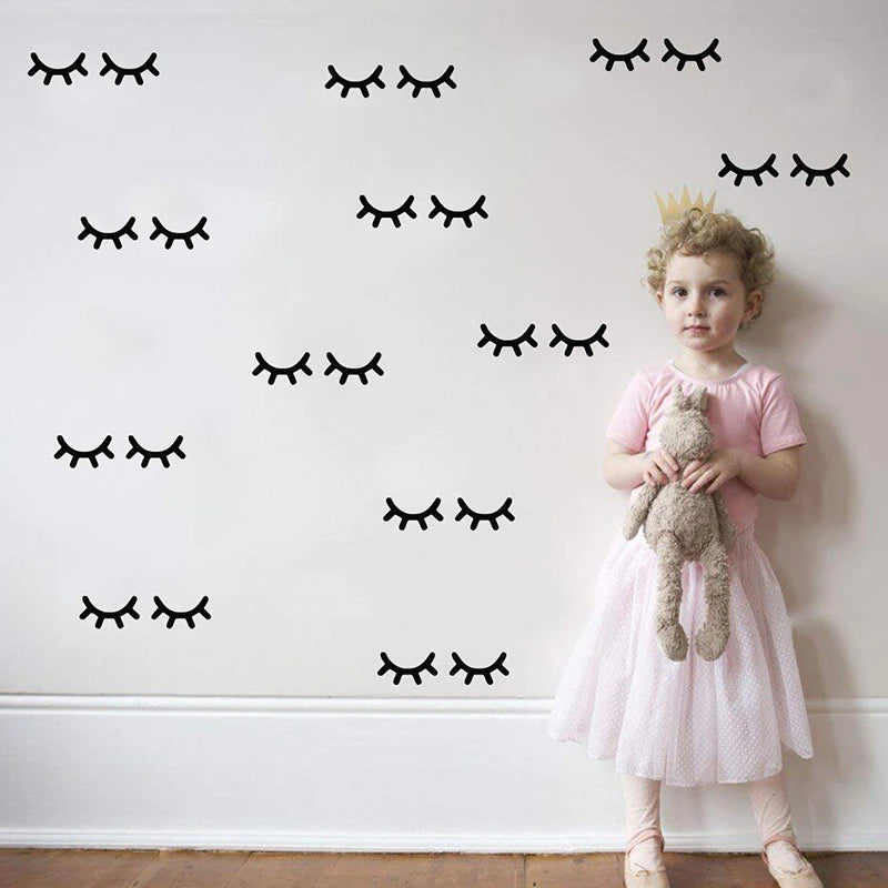 Little Eyelash Wall Decals For Kids Girls Bedroom Decor Cute Night Night Lashes Nursery Decor Removable Self Adhesive PVC Stickers For Creative DIY Home Decor