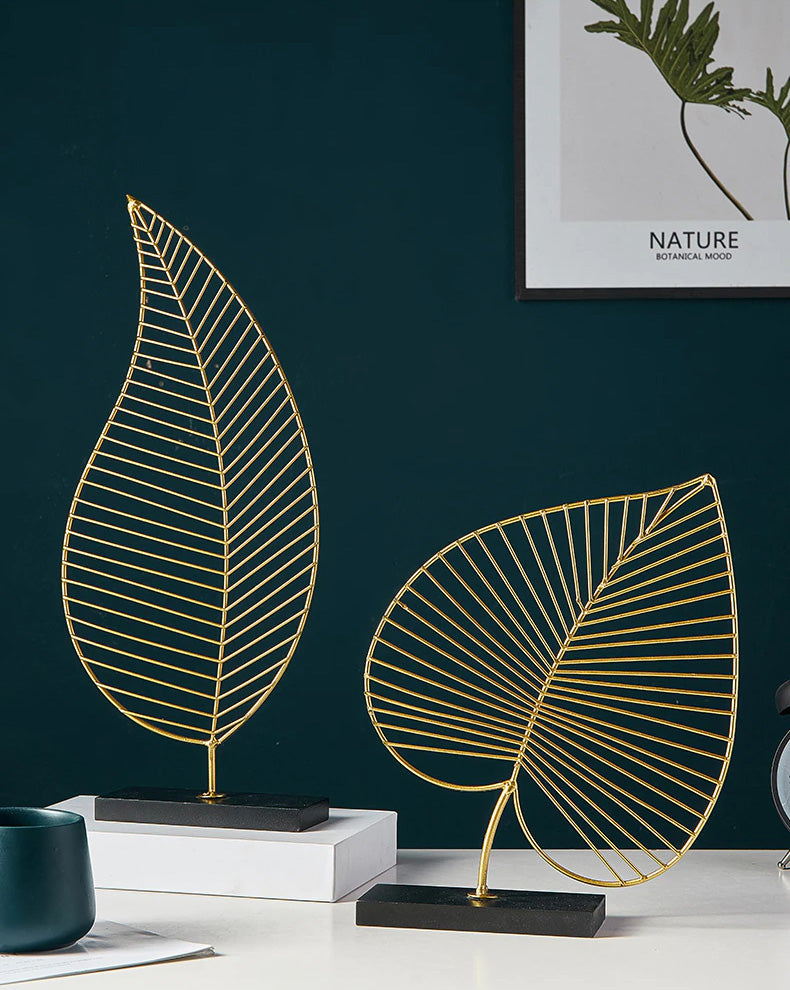 Golden Palm Leaf Silhouette Ornamental Tropical Botanical Nordic Decoration For Living Room Coffee Table Sideboard Figurines Nordic Style Home Decor