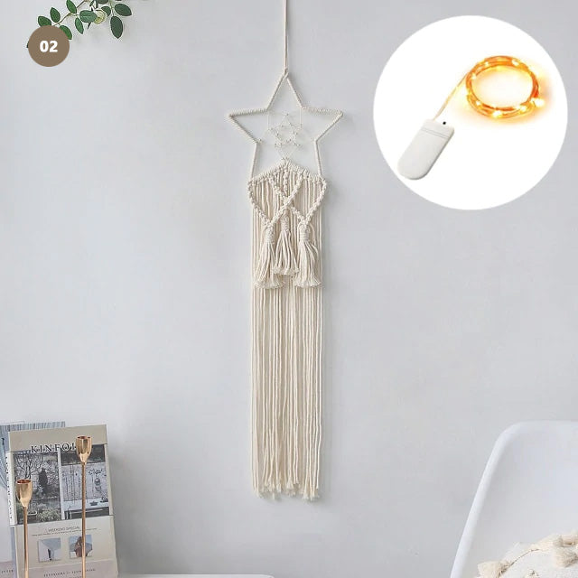 Moon And Stars Dream Catcher Naturally Inspired Cotton Macrame Earthy Hanging Decoration For Bedroom Living Room Essential Nordic Home Decor