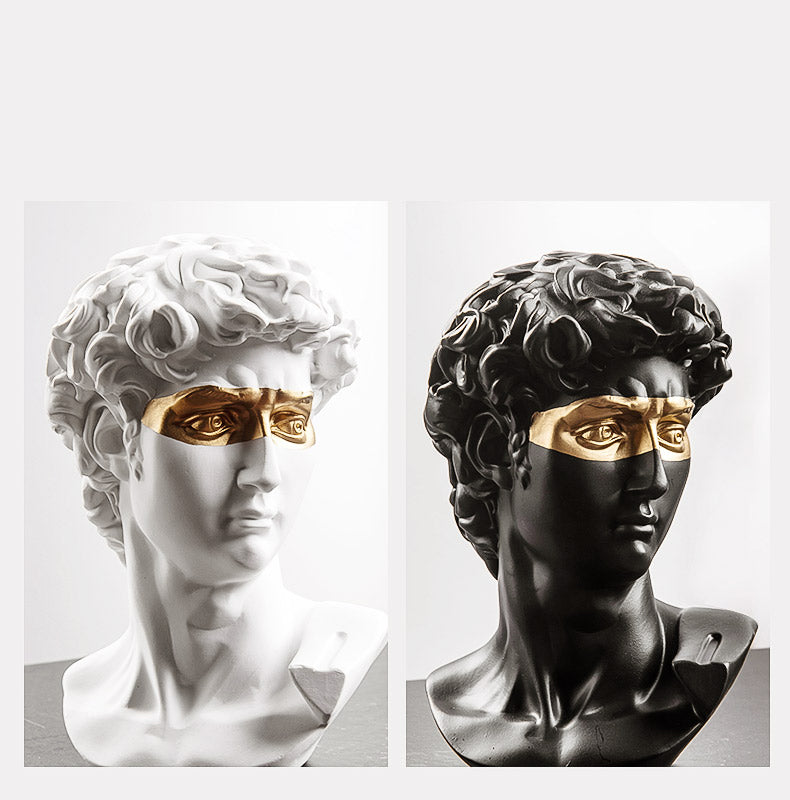 Modern Abstract Masked David Head Bust Statue Black White Golden Miniature Desktop Sculpture For Living Room Dining Room Home Office Nordic Decor