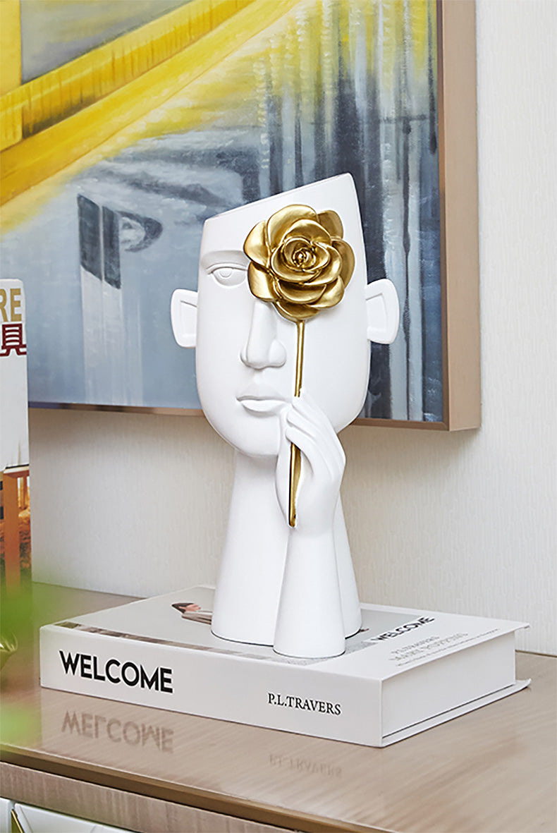 Abstract Black White Golden Bust Statue Vases For Creative Flower Arrangement For Living Room Bedroom Dressing Room Nordic Style Home Decor Trends