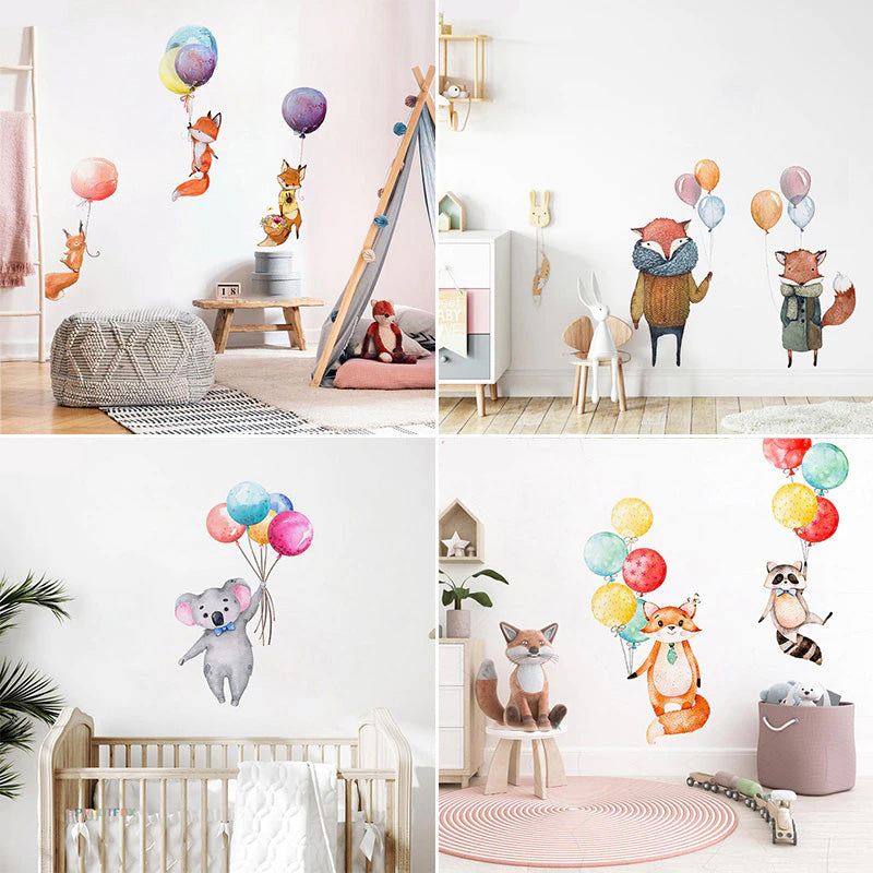 Balloon Bunnies Wall Decals For Baby's Room Colorful Removable PVC Wall Decals For Nursery Cute Animal Balloon Wall Stickers Creative DIY Kid's Room Decor