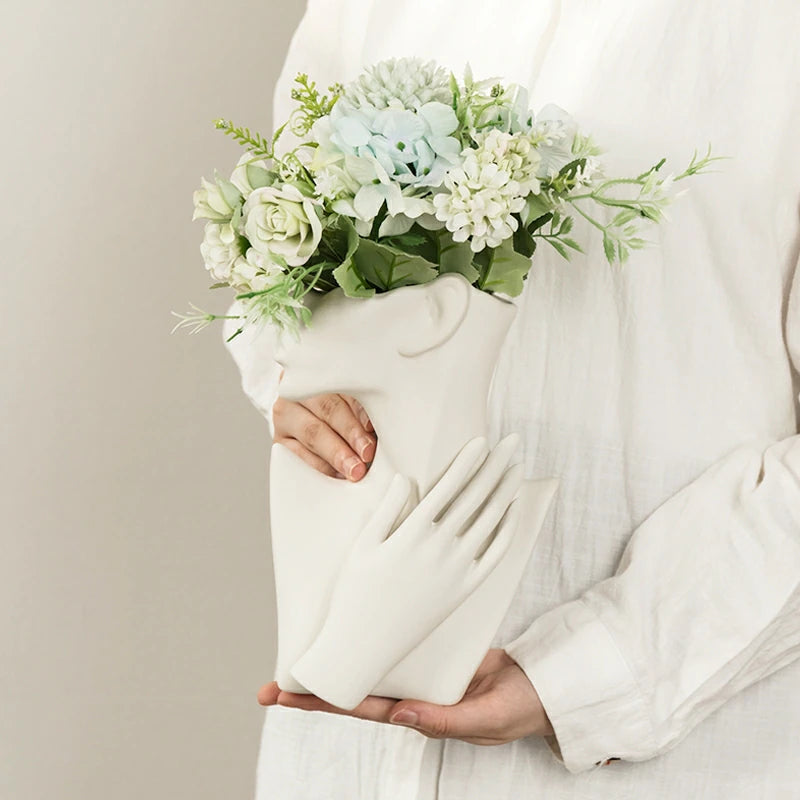 Nordic Abstract Sculptured Porcelain Lady Ceramic Vase Miniature Bust Decorative Art Sculpture For Wedding Floral Arrangements Modern Living Room Home Decor.
