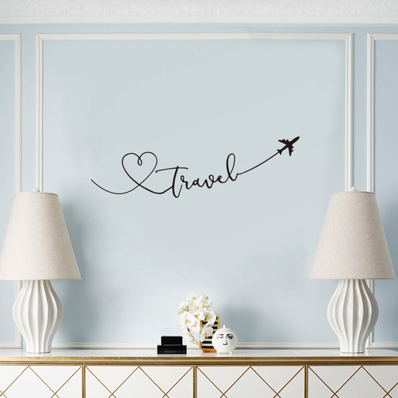 Love Travel Wall Decals PVC Decorative Wall Stickers Heart Travel Themed Typographic Quote Word Art Creative DIY Removable Self-Adhesive Wall Decoration