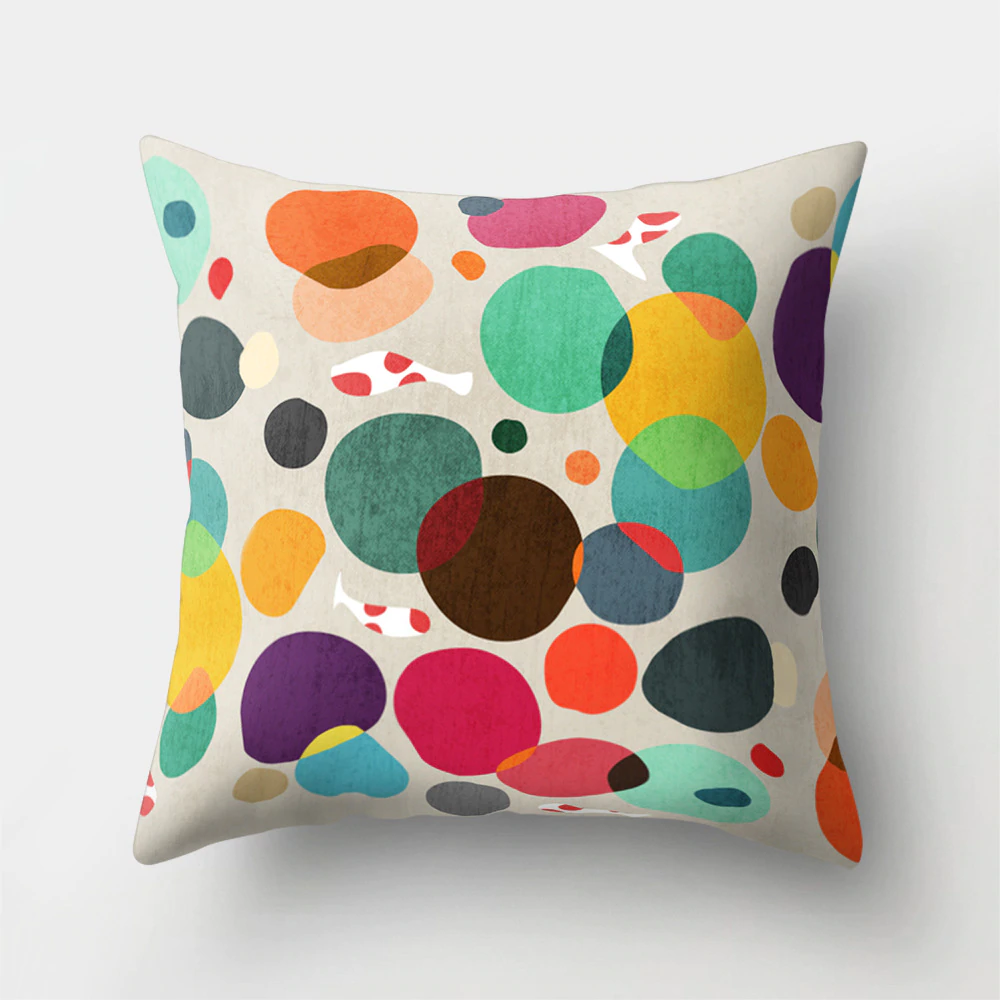 Colorful Nordic Style Sunrise Moon & Mountain Floral Landscape Geometric Abstract Patterned Retro Geometric Cushion Cover Sofa Pillow Case