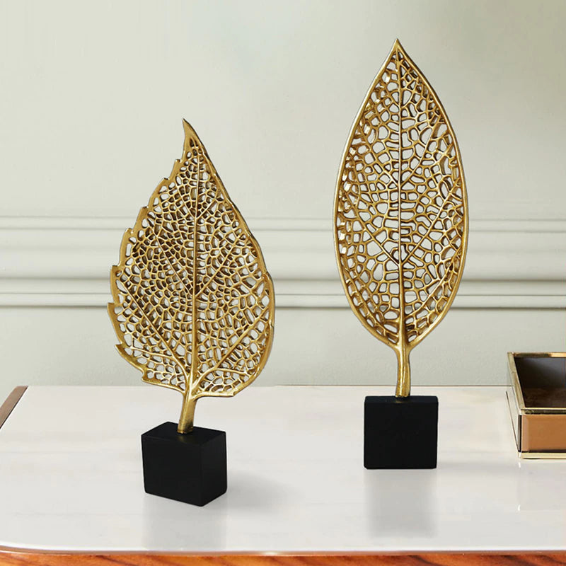 Golden Leaf Statues Decorative Exotic Botanical Silhouette Leaves Desktop Ornaments For Luxury Living Room Sideboard Coffee Table Nordic Style Decoration