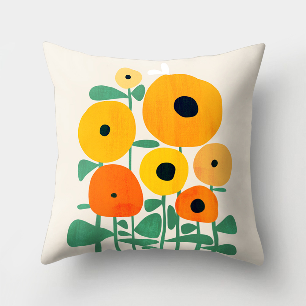 Colorful Nordic Style Sunrise Moon & Mountain Floral Landscape Geometric Abstract Patterned Retro Geometric Cushion Cover Sofa Pillow Case