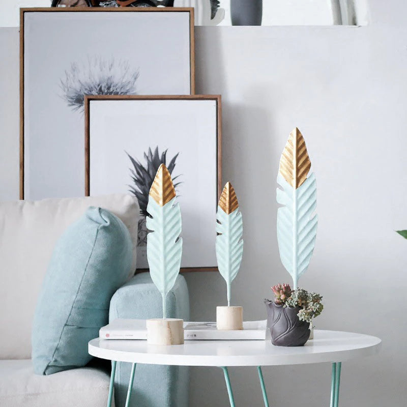 Simple Golden Jade Feathers Modern Table Decoration Ornaments For Living Room Table Windowsill Bedroom Dressing Room Essential Nordic Home Decor Accessories