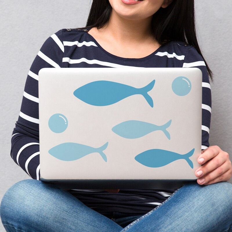 Aqua Blue Freedom Fishes Vinyl Wall Decal Removable Waterproof PVC Stickers For Bathroom Decor Shades Of Blue Ocean Fish Creative DIY Home Decor