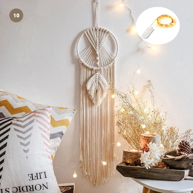 Moon And Stars Dream Catcher Naturally Inspired Cotton Macrame Earthy Hanging Decoration For Bedroom Living Room Essential Nordic Home Decor
