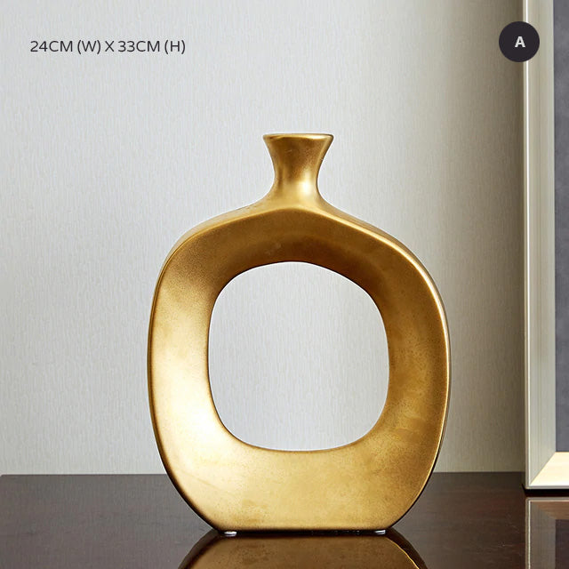 Golden Ceramic Sculpture Vase Modern Abstract Decorative Nordic Art Piece For Living Room Sideboard Dining Room Table Contemporary Style Nordic Home Decor