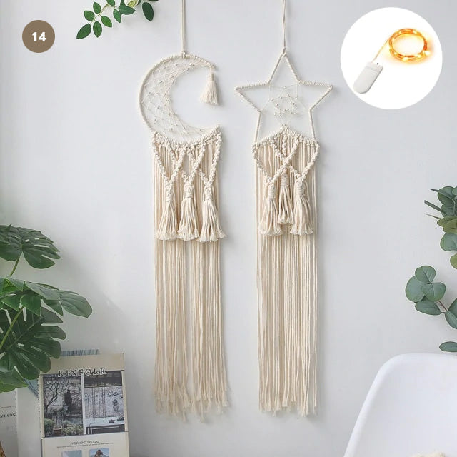 Moon And Stars Dream Catcher Naturally Inspired Cotton Macrame Earthy Hanging Decoration For Bedroom Living Room Essential Nordic Home Decor