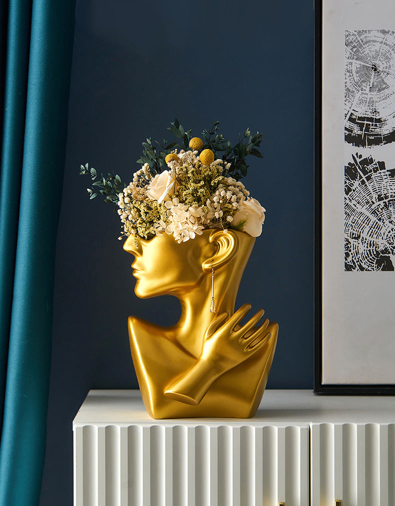 Modern Abstract Designer Fashion Art Vase Creative Resin Bust Sculpture For Bedroom Living Room Creative Salon Floral Display Contemporary Nordic Decor