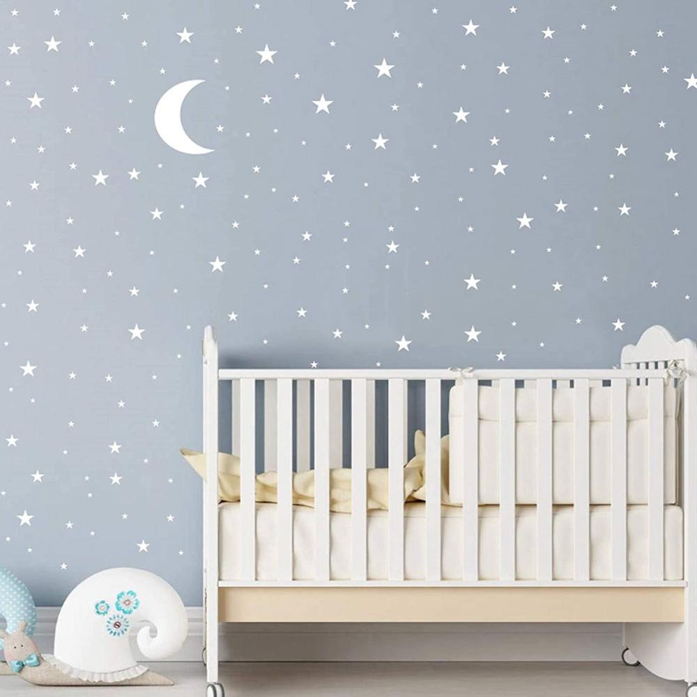 Moon And Stars Wall Decals Removable PVC Vinyl Wall Stickers For Kids Room Babys Room Simple Creative DIY Home Decor Nordic Style Nursery Wall Decoration