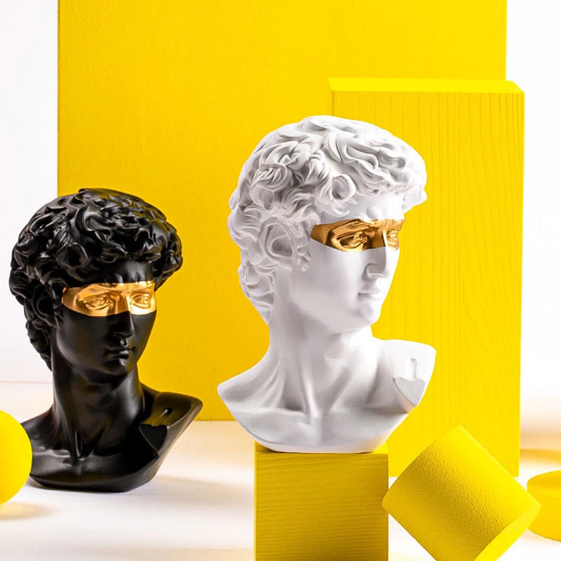Modern Abstract Masked David Head Bust Statue Black White Golden Miniature Desktop Sculpture For Living Room Dining Room Home Office Nordic Decor