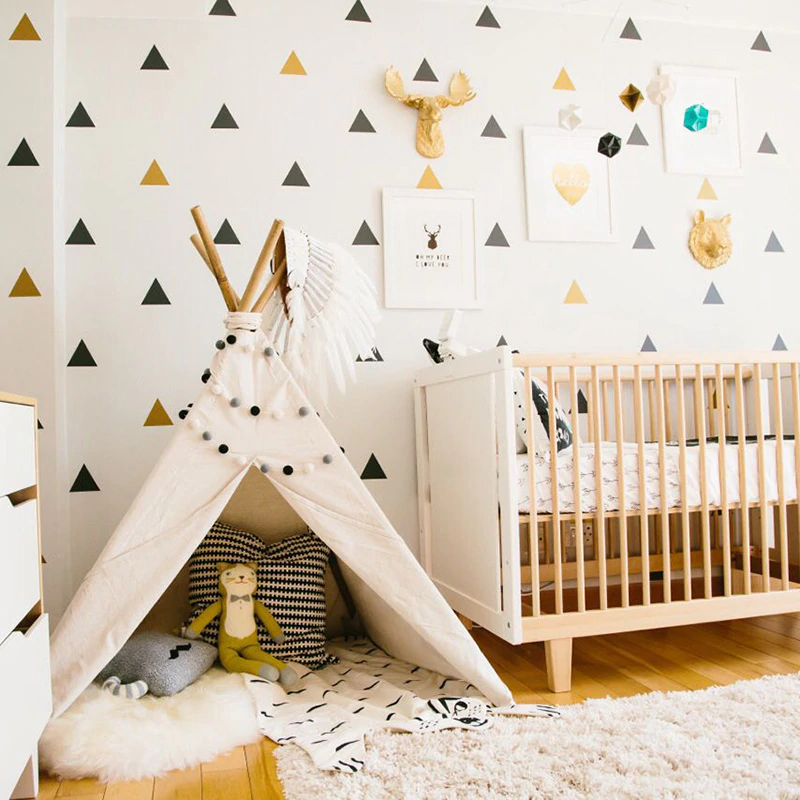Little Triangles Wall Decals For Baby Boy's Room Removable Decorative Sticky Triangles Wall Stickers For Kid's Bedroom Nursery Wall Decor