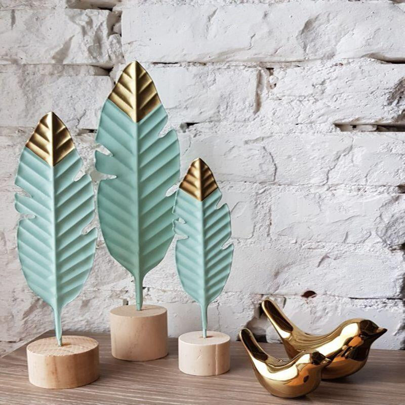 Simple Golden Jade Feathers Modern Table Decoration Ornaments For Living Room Table Windowsill Bedroom Dressing Room Essential Nordic Home Decor Accessories