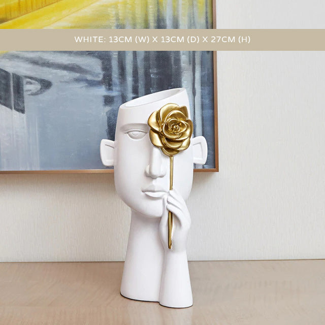 Abstract Black White Golden Bust Statue Vases For Creative Flower Arrangement For Living Room Bedroom Dressing Room Nordic Style Home Decor Trends