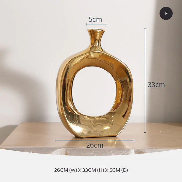 Golden Ceramic Sculpture Vase Modern Abstract Decorative Nordic Art Piece For Living Room Sideboard Dining Room Table Contemporary Style Nordic Home Decor
