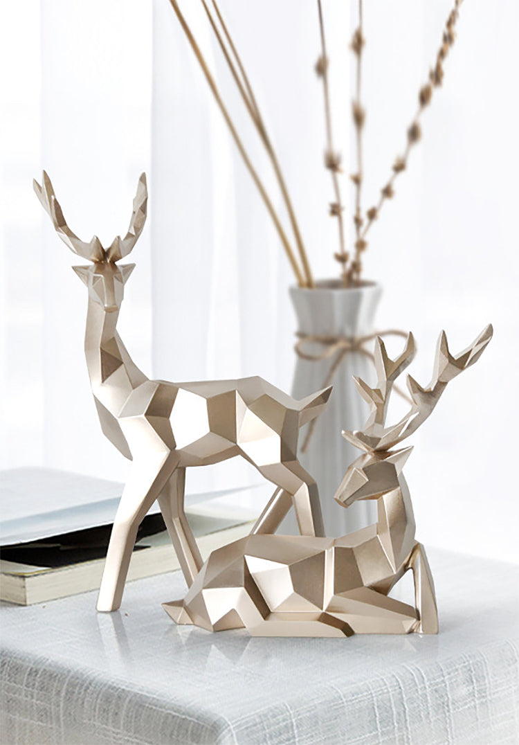 Abstract Geometric Golden Reindeer Figurines Sculptured Nordic Deer Statues For Tabletop Decoration Nordic Style Living Room In White Black Gold Blue Set Of Two