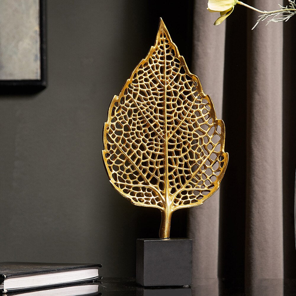 Golden Leaf Statues Decorative Exotic Botanical Silhouette Leaves Desktop Ornaments For Luxury Living Room Sideboard Coffee Table Nordic Style Decoration