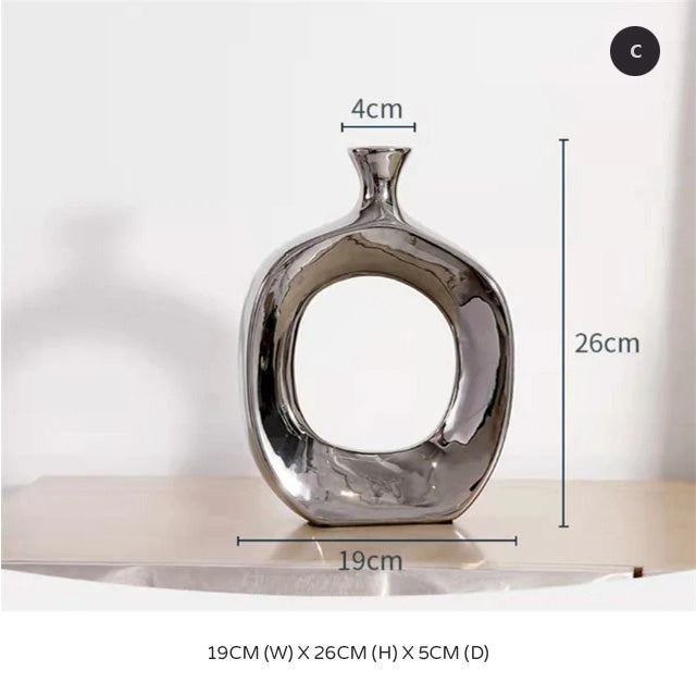 Golden Ceramic Sculpture Vase Modern Abstract Decorative Nordic Art Piece For Living Room Sideboard Dining Room Table Contemporary Style Nordic Home Decor