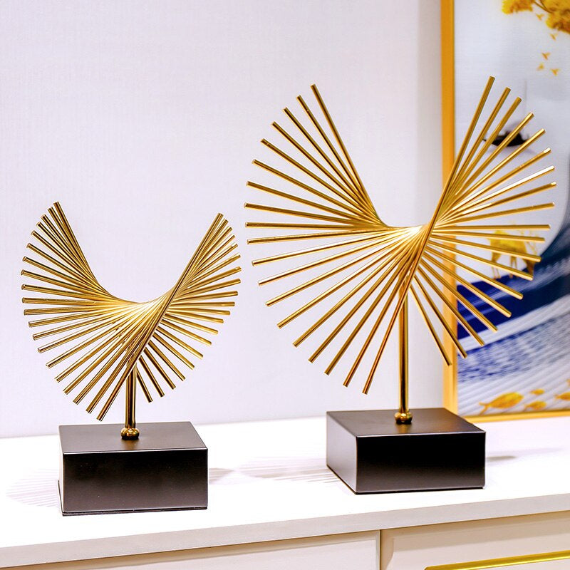 Modern Abstract Geometric Golden Metal Art Sculpture Ornamental Desktop Statue For Living Room Coffee Table Dining Room Nordic Style Interior Decoration