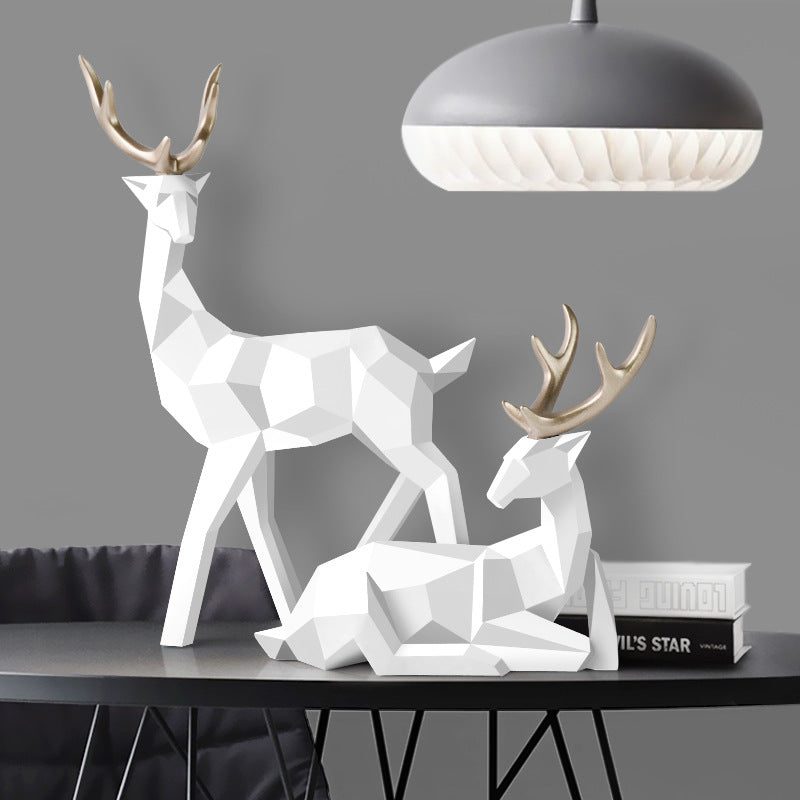 Abstract Geometric Golden Reindeer Figurines Sculptured Nordic Deer Statues For Tabletop Decoration Nordic Style Living Room In White Black Gold Blue Set Of Two