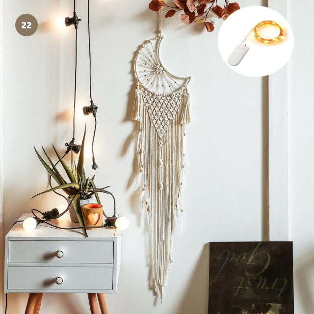 Moon And Stars Dream Catcher Naturally Inspired Cotton Macrame Earthy Hanging Decoration For Bedroom Living Room Essential Nordic Home Decor