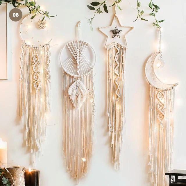 Moon And Stars Dream Catcher Naturally Inspired Cotton Macrame Earthy Hanging Decoration For Bedroom Living Room Essential Nordic Home Decor
