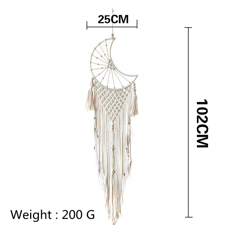 Fairy Light Dream Catcher Naturally Inspired Earthy Moon And Stars Cotton Macrame Hanging Decoration For Bedroom Living Room Essential Nordic Home Decor