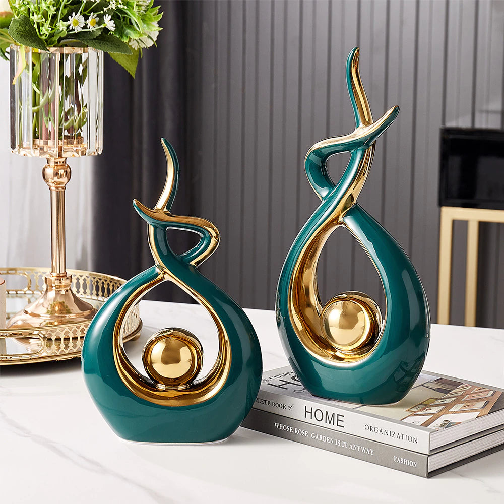 Modern Abstract Decorative Figurines Creative Smooth Flowing Ceramic Sculptures For Living Room Table Mantelpiece Home Office Desktop Decoration