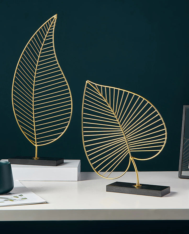 Golden Palm Leaf Silhouette Ornamental Tropical Botanical Nordic Decoration For Living Room Coffee Table Sideboard Figurines Nordic Style Home Decor