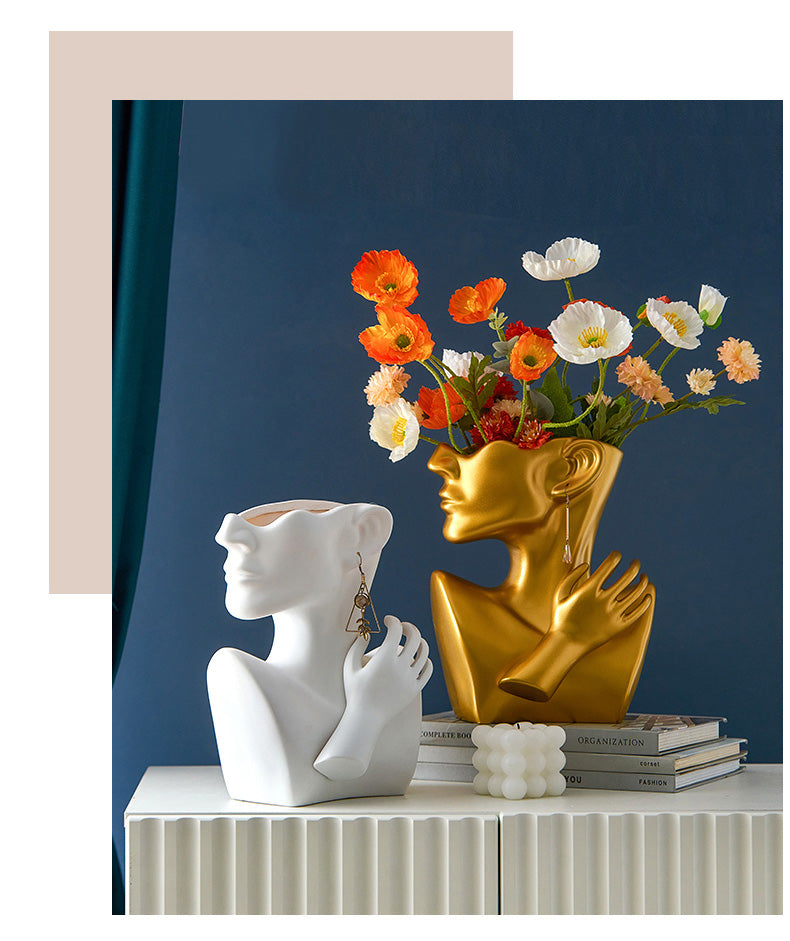 Modern Abstract Designer Fashion Art Vase Creative Resin Bust Sculpture For Bedroom Living Room Creative Salon Floral Display Contemporary Nordic Decor