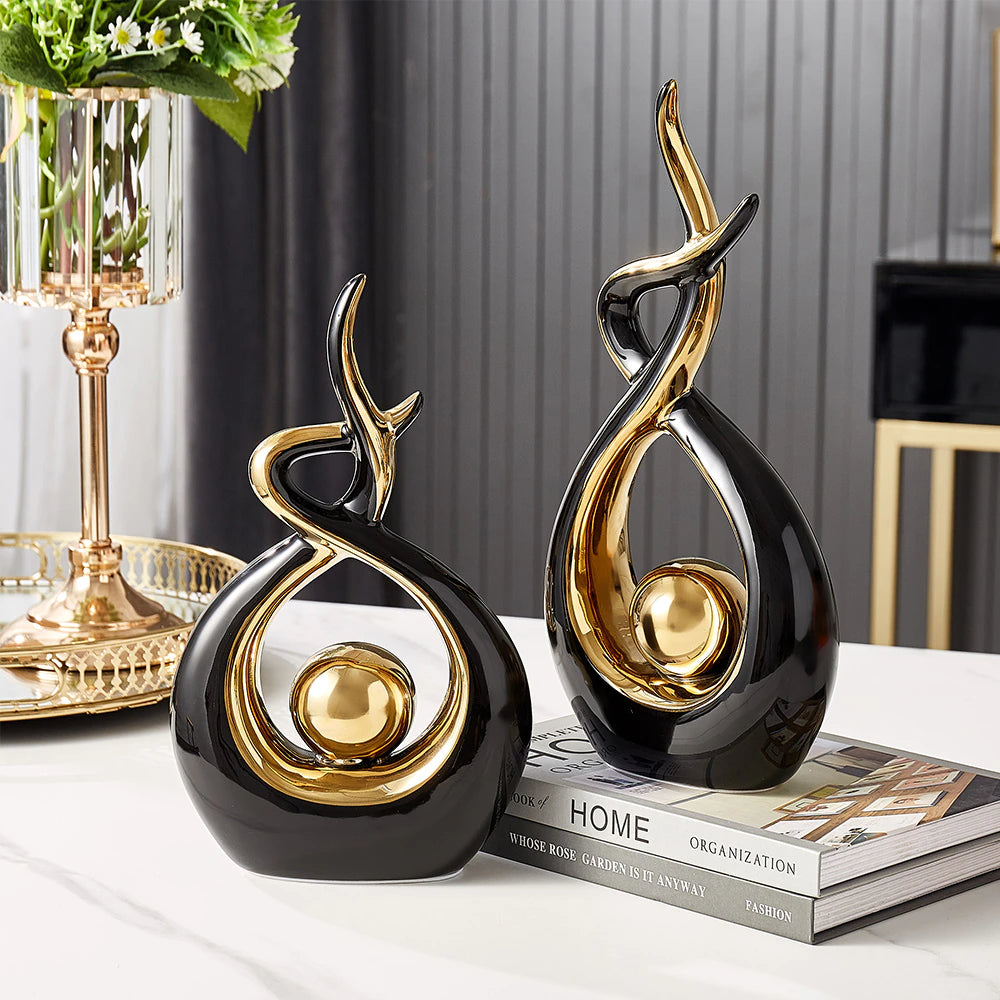 Modern Abstract Decorative Figurines Creative Smooth Flowing Ceramic Sculptures For Living Room Table Mantelpiece Home Office Desktop Decoration