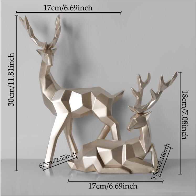 Abstract Geometric Golden Reindeer Figurines Sculptured Nordic Deer Statues For Tabletop Decoration Nordic Style Living Room In White Black Gold Blue Set Of Two
