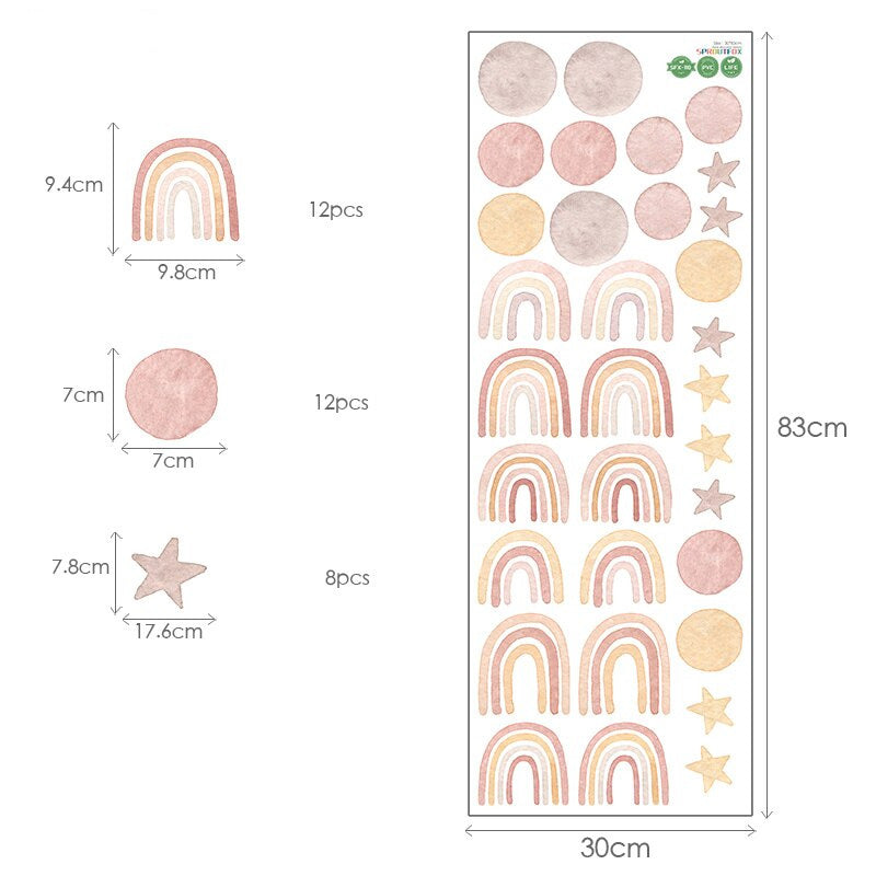 Little Rainbows Moon And Stars Wall Decals For Kid's Playroom Removable Self-Adhesive PVC Wall Stickers For Baby's Room Nursery Creative DIY Home Decor
