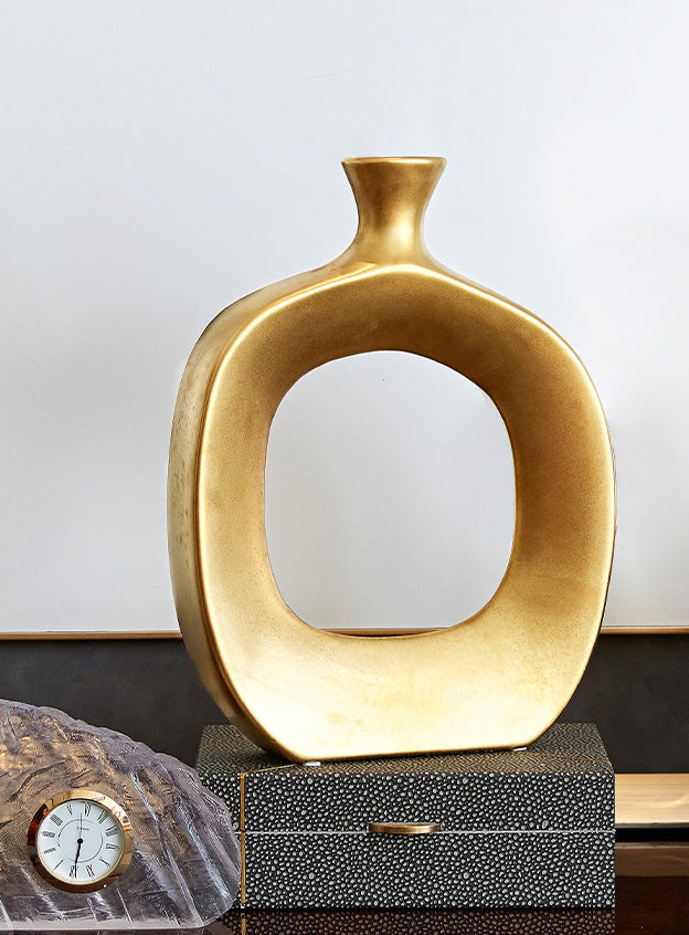 Golden Ceramic Sculpture Vase Modern Abstract Decorative Nordic Art Piece For Living Room Sideboard Dining Room Table Contemporary Style Nordic Home Decor