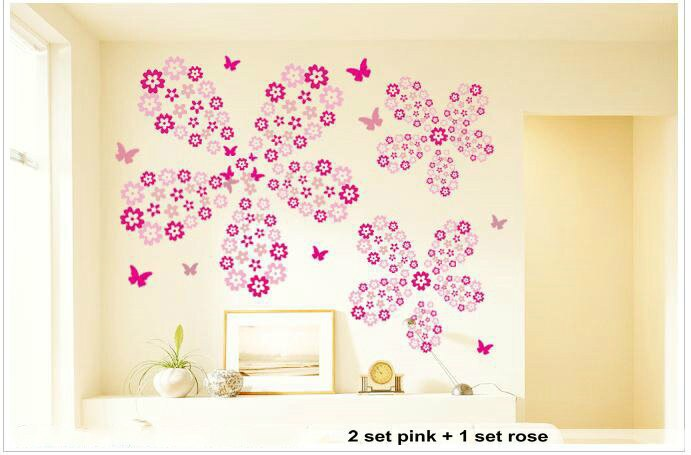 Cute Colorful Flowers And Butterflies Wall Decals Removable DIY Wall Stickers For Bedroom Living Room Wedding Decor Kids Girls Rooms