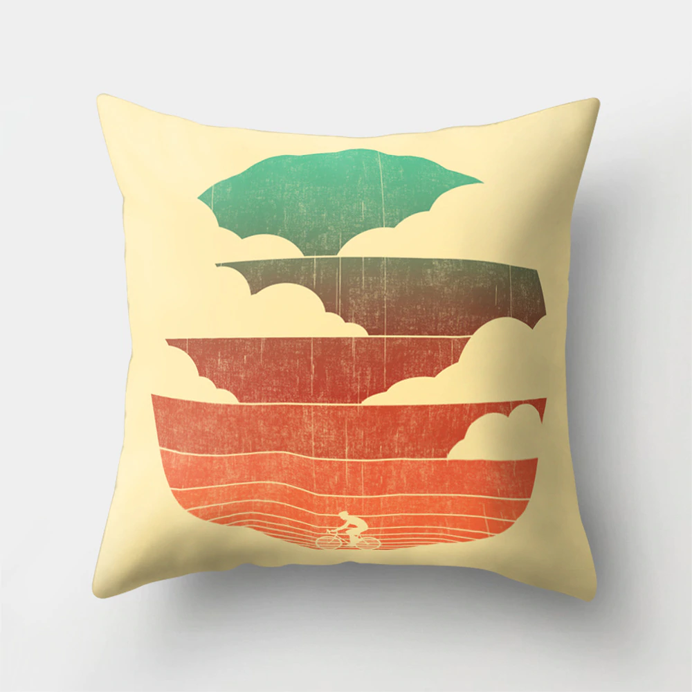 Colorful Nordic Style Sunrise Moon & Mountain Floral Landscape Geometric Abstract Patterned Retro Geometric Cushion Cover Sofa Pillow Case
