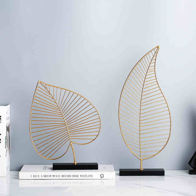 Golden Palm Leaf Silhouette Ornamental Tropical Botanical Nordic Decoration For Living Room Coffee Table Sideboard Figurines Nordic Style Home Decor