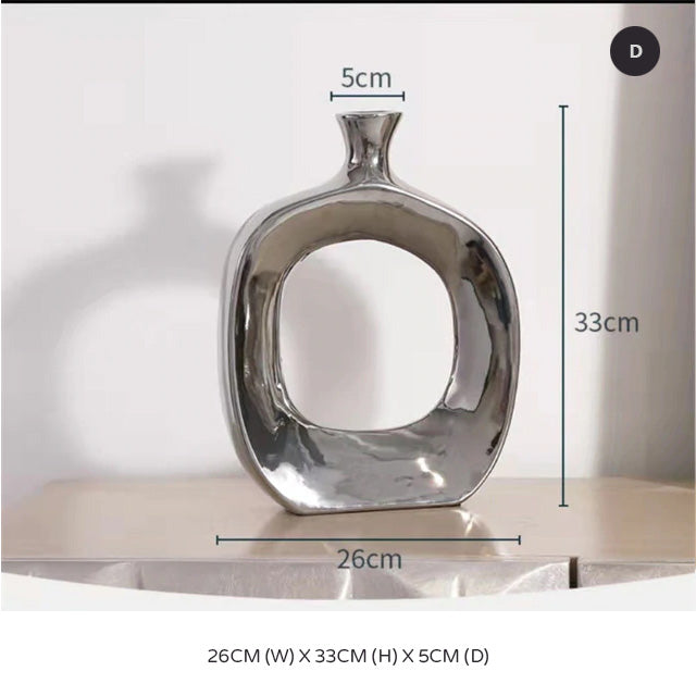 Golden Ceramic Sculpture Vase Modern Abstract Decorative Nordic Art Piece For Living Room Sideboard Dining Room Table Contemporary Style Nordic Home Decor