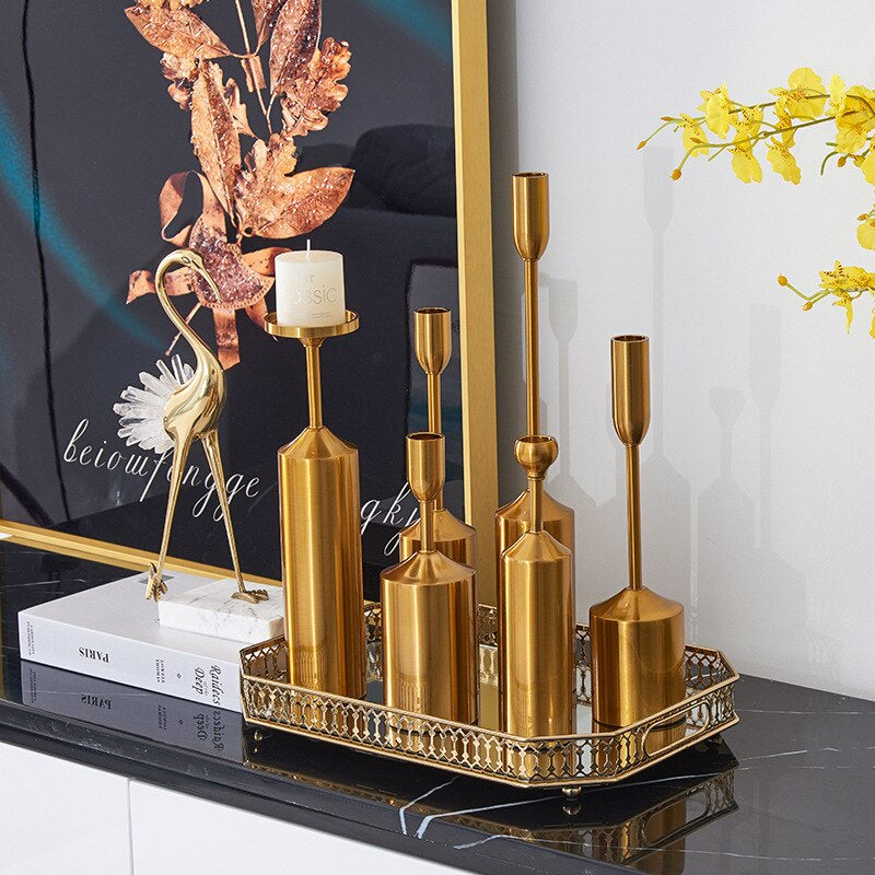 Trending Elegant Golden Metal Candle Stands For Living Room Table Sideboard Fireplace Mantelpiece Wedding Decoration Candlesticks Nordic Home Decor