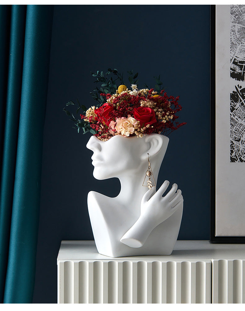 Modern Abstract Designer Fashion Art Vase Creative Resin Bust Sculpture For Bedroom Living Room Creative Salon Floral Display Contemporary Nordic Decor