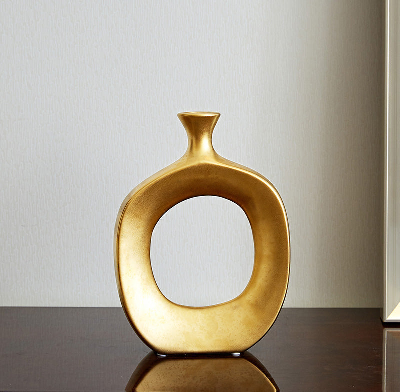 Golden Ceramic Sculpture Vase Modern Abstract Decorative Nordic Art Piece For Living Room Sideboard Dining Room Table Contemporary Style Nordic Home Decor