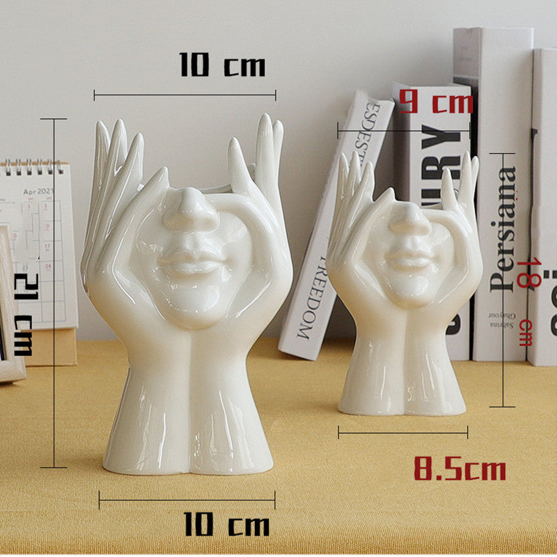 Abstract Face Hands Art Vase For Creative Floral Arrangements Modern Ceramic Handicraft Decoration For Nordic Living Room Hotel Room Home Office Reception Decor