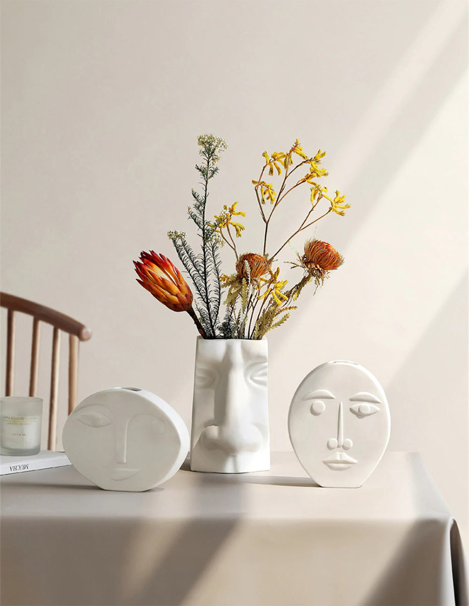 Modern Abstract Nordic Troll Faces Art Vases For Living Room Minimalist Vestibules For Creative Scandinavian Home Interior Design Flower Arrangement